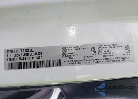 2025 Ram Promaster 3500 3500 High z USA, uszkodzony, nr VIN 3C6MRVHG9SE548635